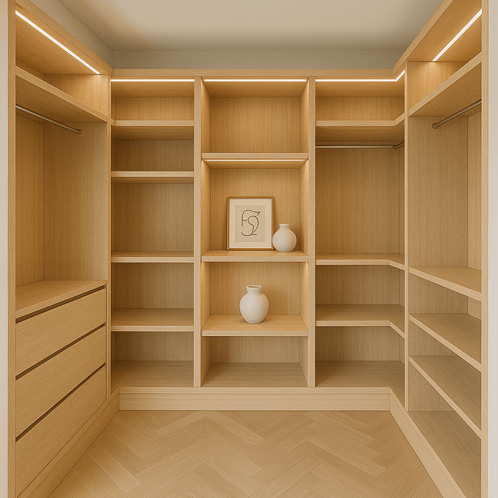 Dressing en U sur mesure avec niches décoratives