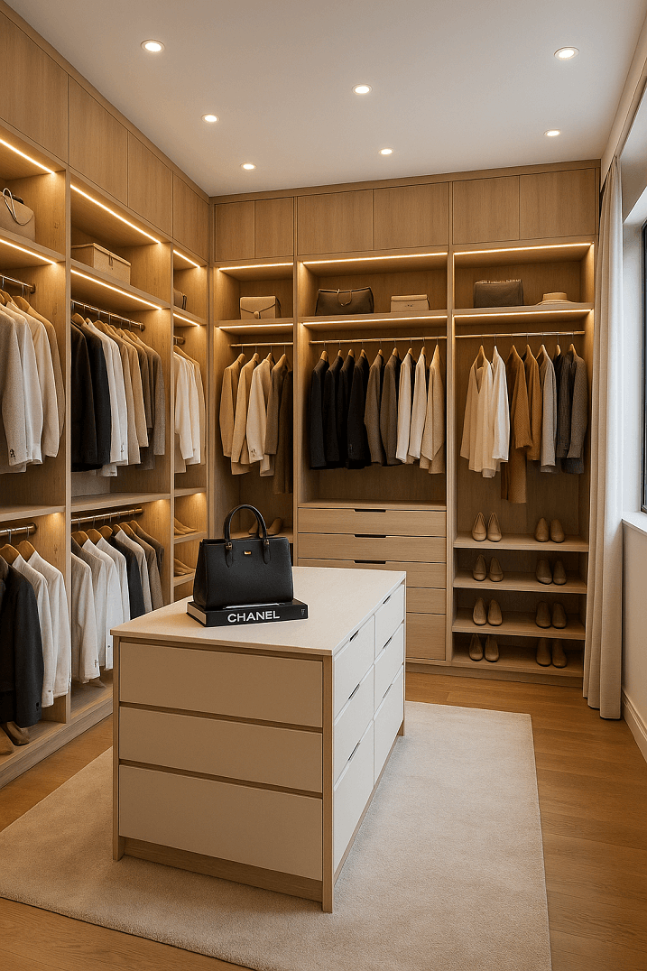 Dressing en U sur mesure style boutique de luxe