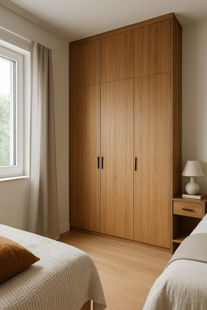 Dressing fermé sur mesure avec façade bois verticale