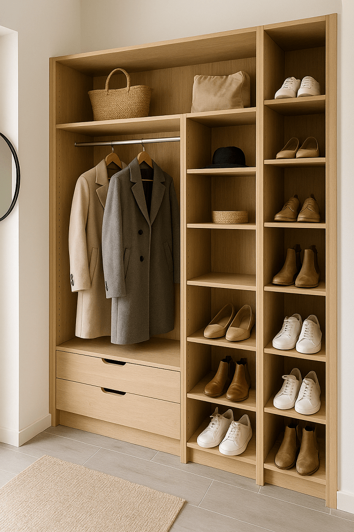 Dressing sur mesure ouvert bois clair dans entrée