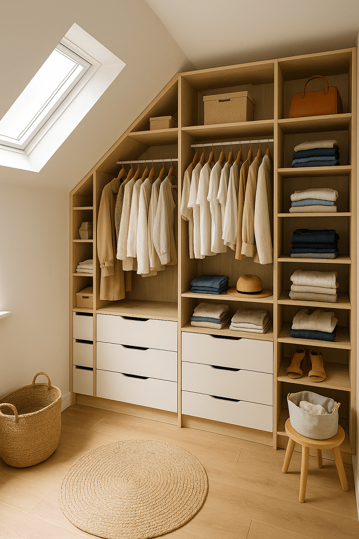 Dressing sous pente sur mesure avec tiroirs intégrés