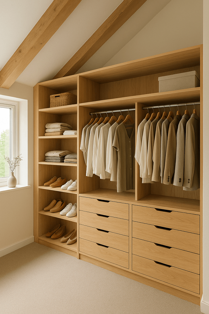Dressing sous pente sur mesure en bois naturel