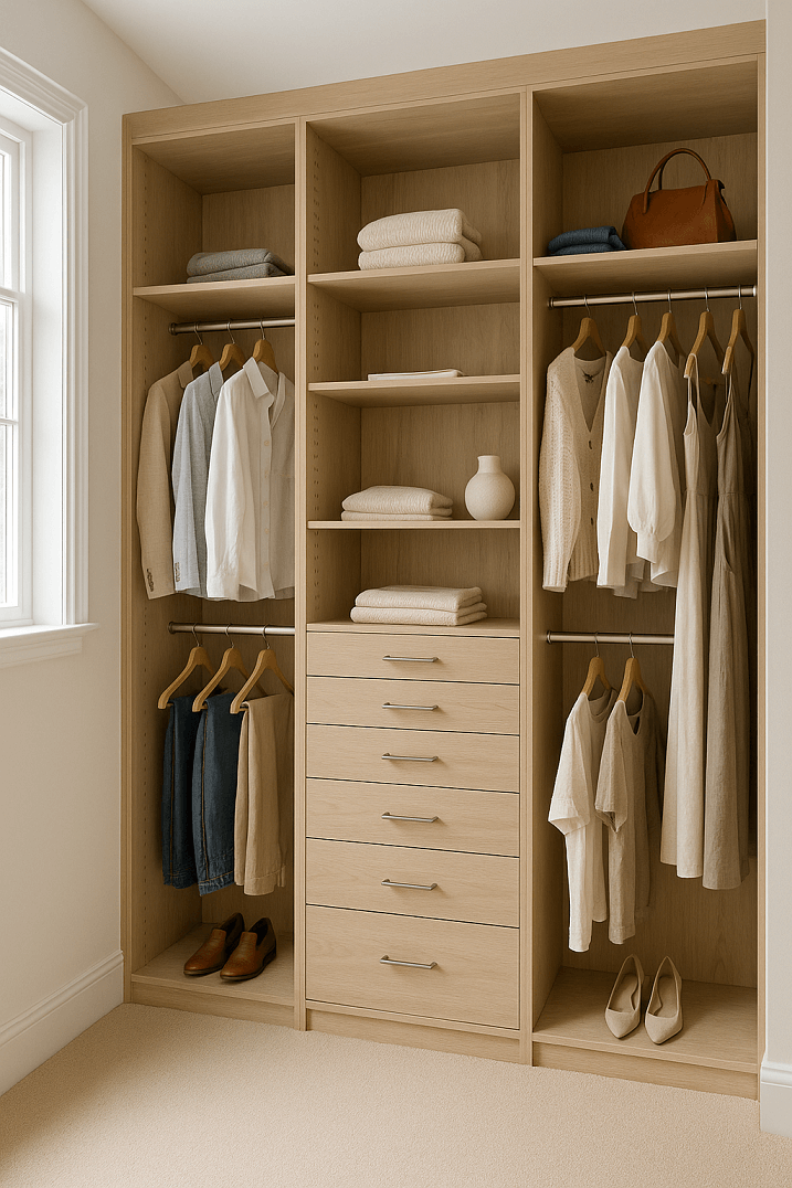 Dressing sur mesure avec colonne de tiroirs centrale