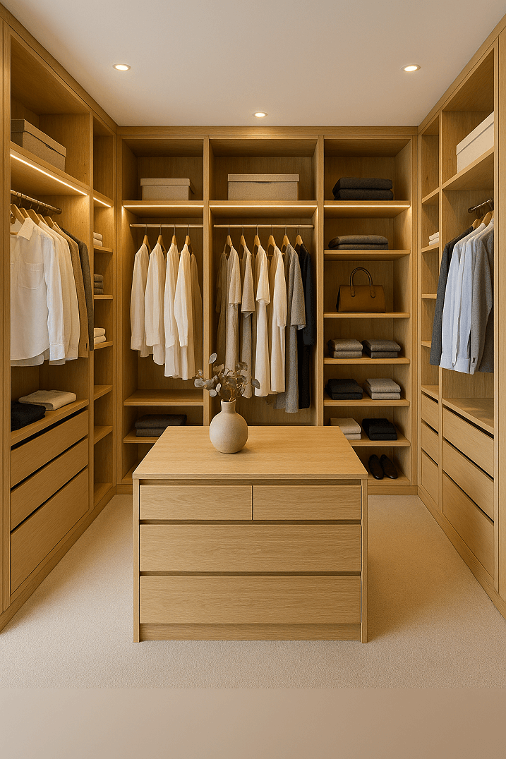 Dressing sur mesure en U avec îlot central