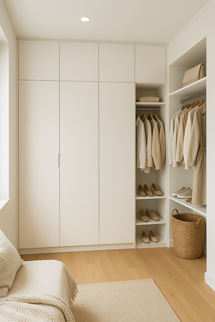 Dressing sur mesure minimaliste blanc et poignées discrètes