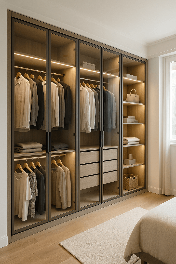 Dressing sur mesure moderne avec portes vitrées