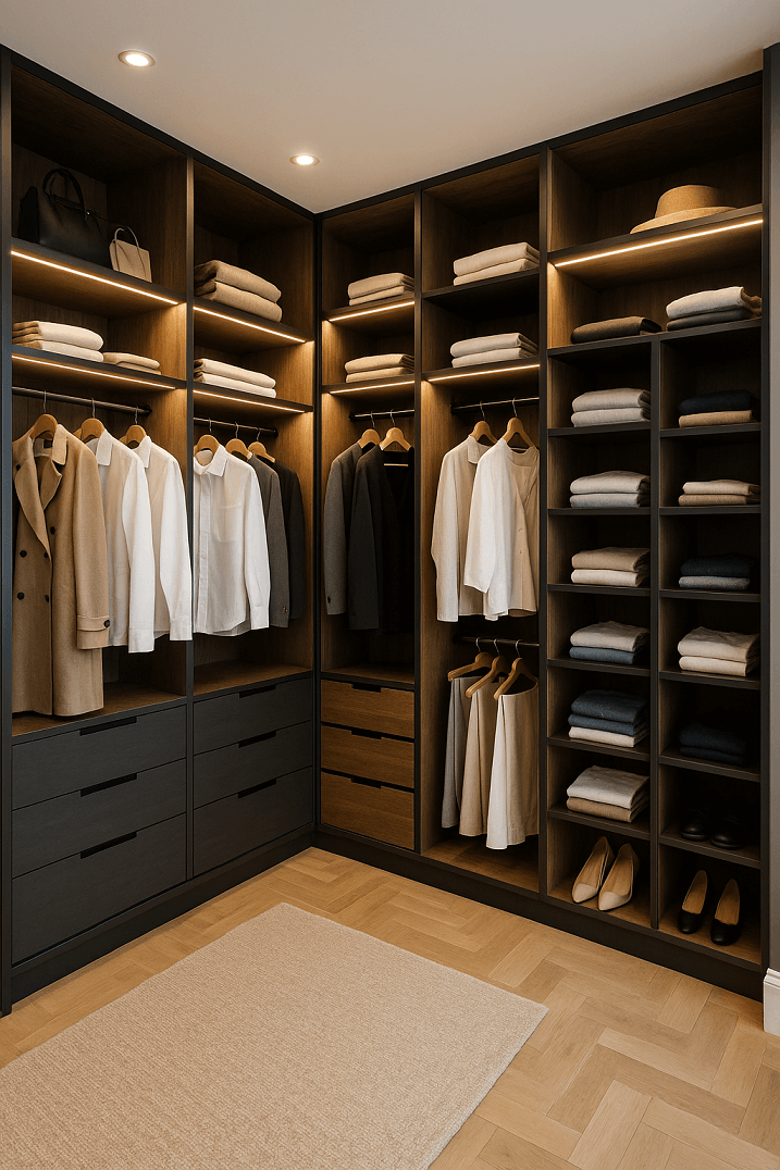 Dressing sur mesure noir et bois contemporain