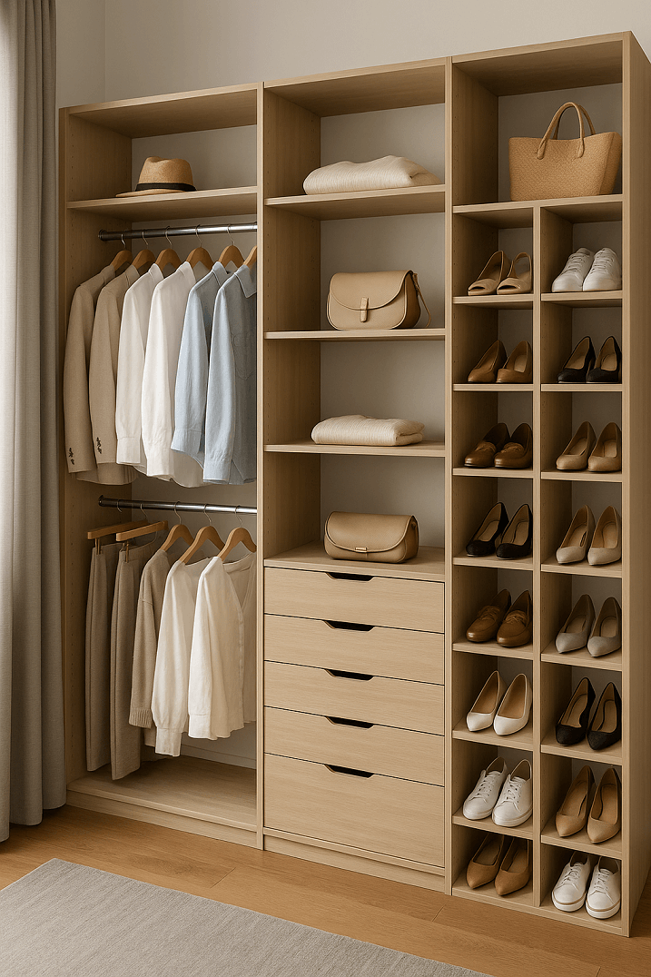 Dressing sur mesure ouvert avec rangements chaussures
