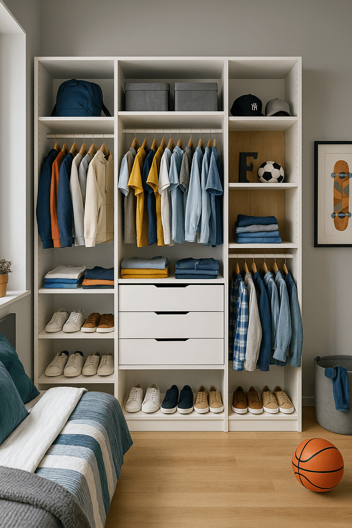 Dressing sur mesure ouvert dans une chambre d’ado