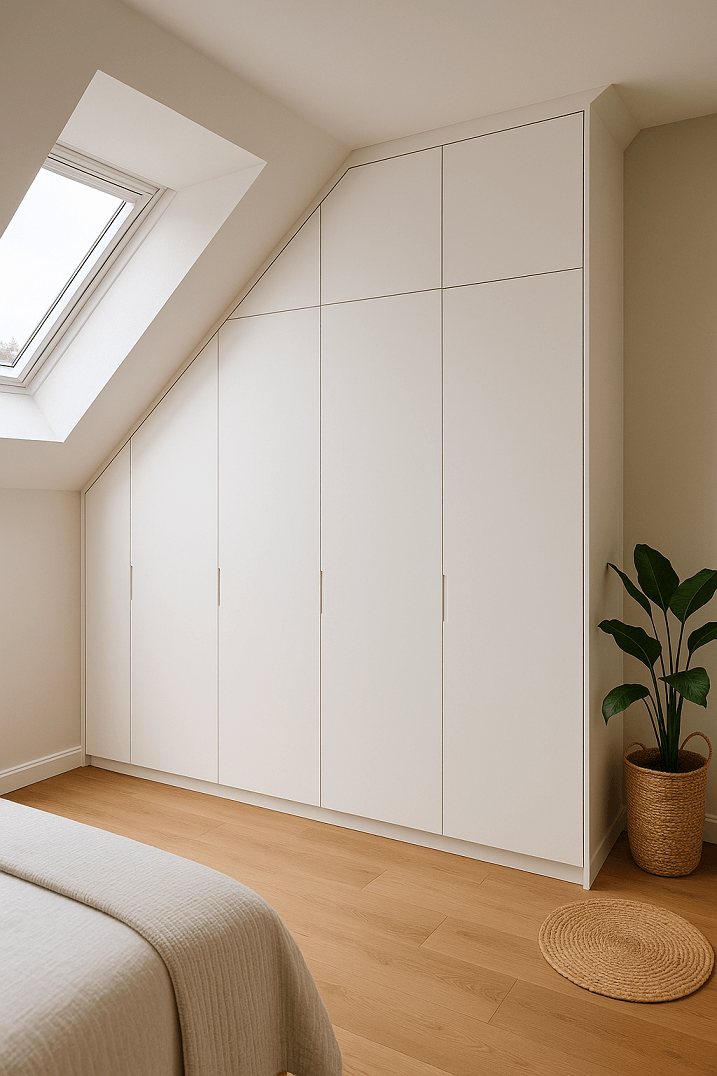 Dressing sur mesure sous pente avec façades blanches