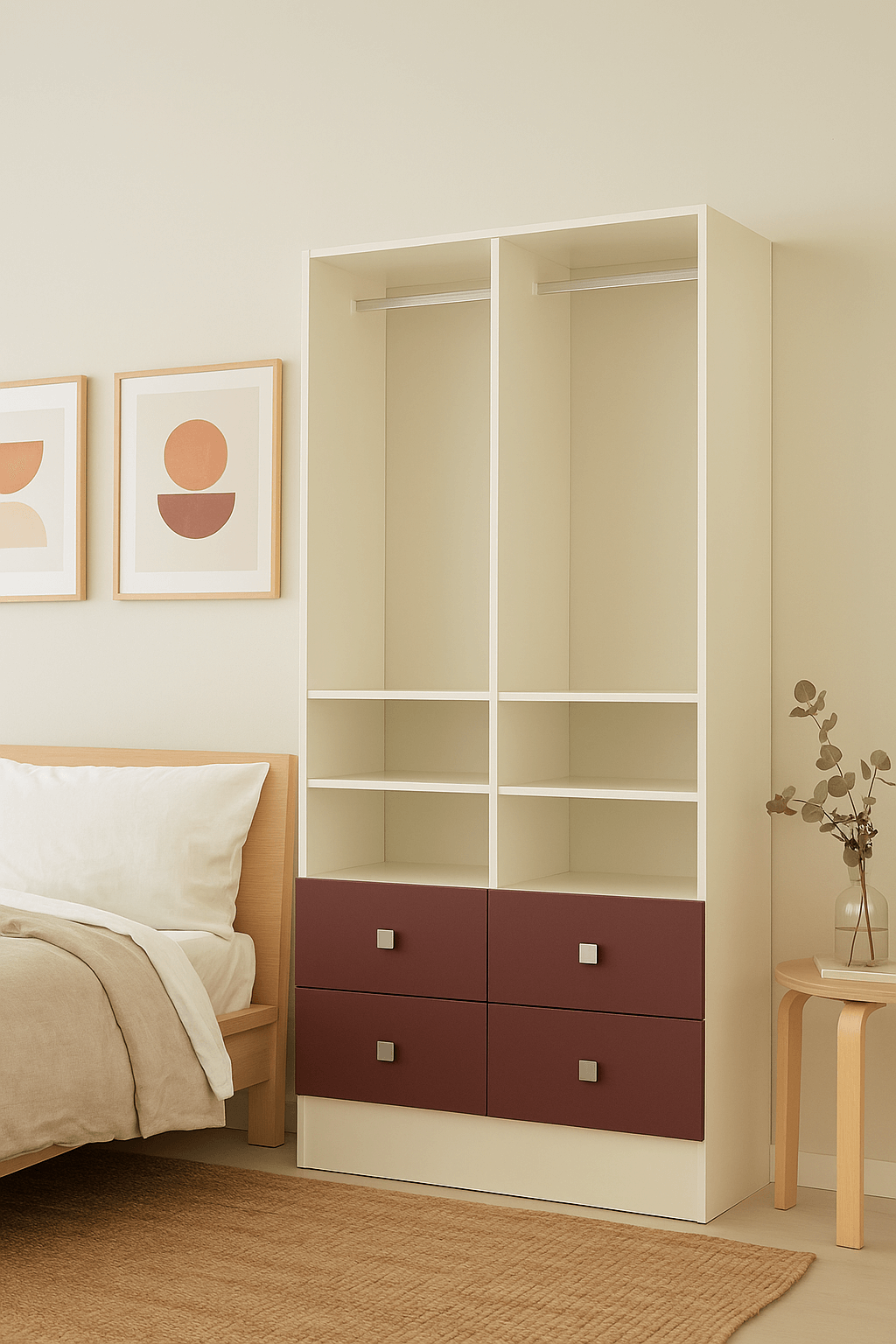 Dressing ouvert scandinave bois et blanc sur mesure