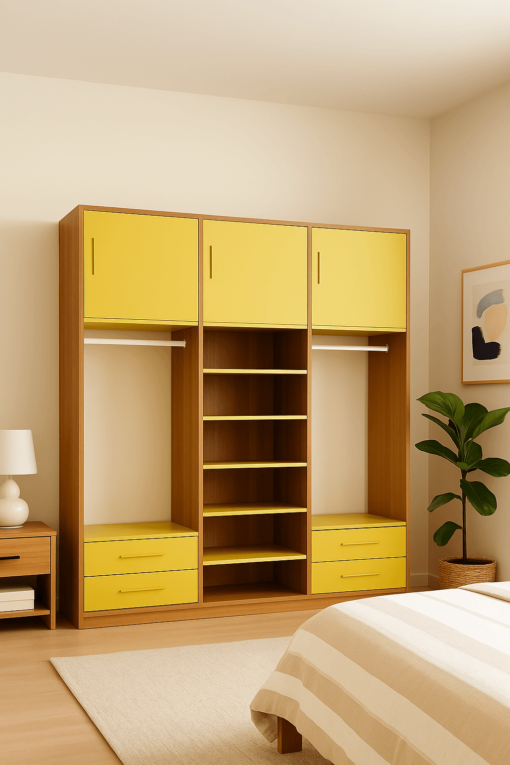 Dressing ouvert sur mesure avec double penderie et rangements bas