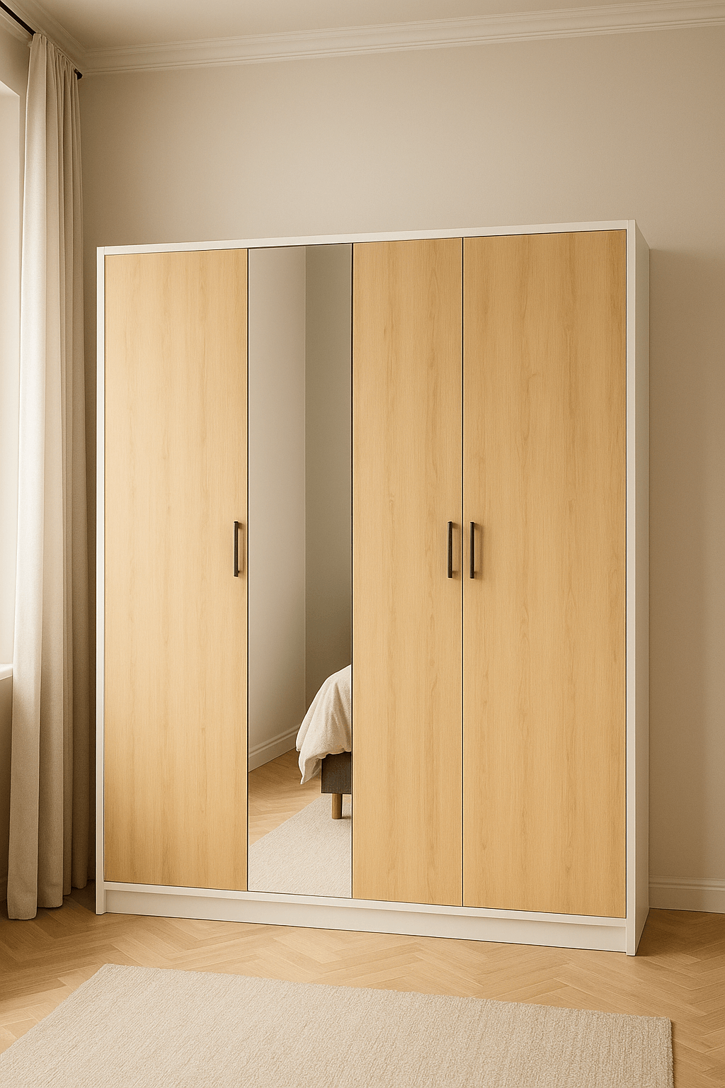 Dressing fermé en chêne clair avec portes minimalistes