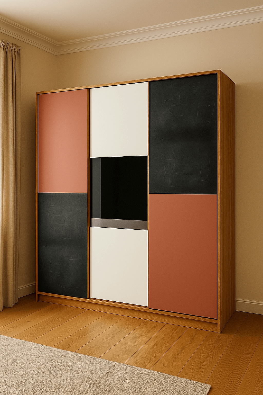 Dressing fermé sur mesure bois foncé et poignées dorées