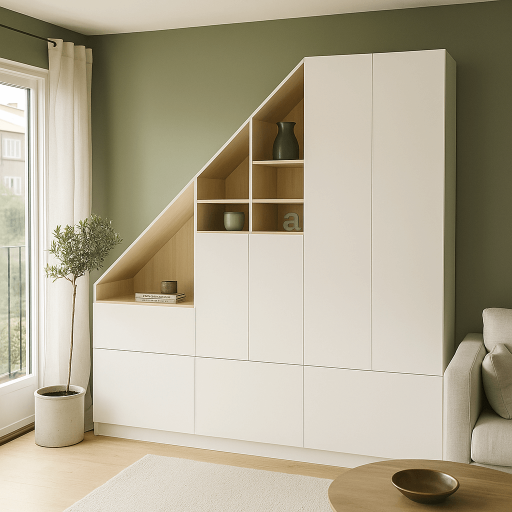 Dressing sous pente sur mesure avec double penderie et tiroirs bas