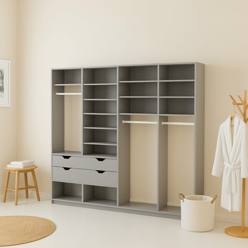 Dressing ouvert sur mesure noir mat avec structures en aluminium