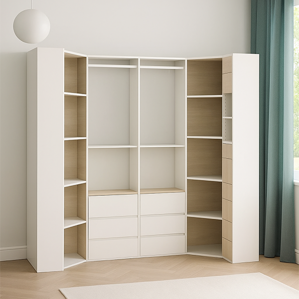 Dressing en angle contemporain noir mat avec poignées dorées