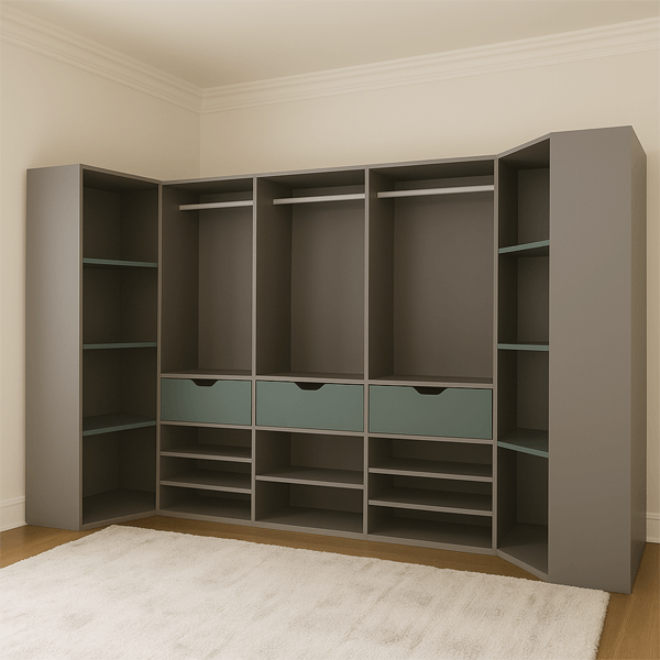 Dressing d’angle sur mesure en blanc mat et bois clair scandinave